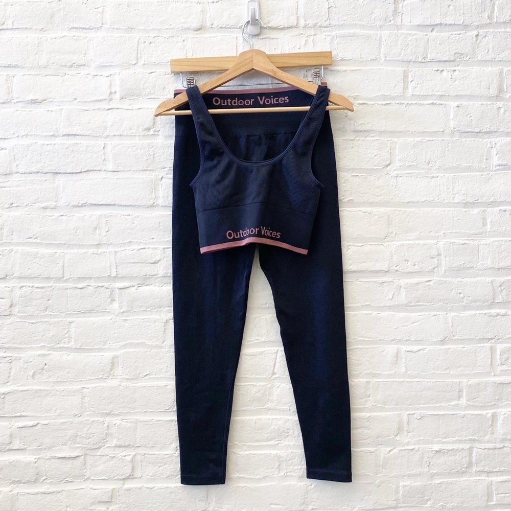Outdoor Voices || Ribbed Seamless Set‎ Bra Leggings Black S Top M Bottoms